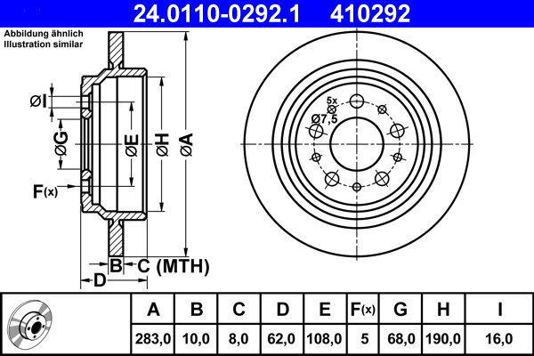 ATE 410292 brake disc 24.0110-0292.1, set of 2 - Brake Disc