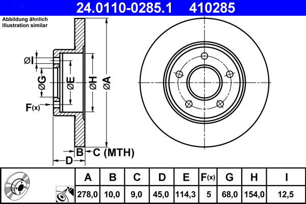 ATE 410285 brake disc 24.0110-0285.1, set of 2 - Brake Disc