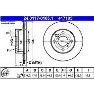 ATE 417105 brake disc 24.0117-0105.1, set of 2 - Brake Disc