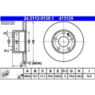 ATE 413139 brake disc 24.0113-0139.1, set of 2 - Brake Disc