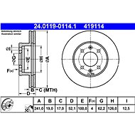 ATE 419114 brake disc 24.0119-0114.1, set of 2 - Brake Disc