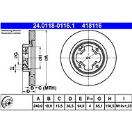 ATE 418116 brake disc 24.0118-0116.1, set of 2 - Brake Disc