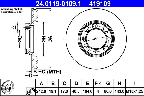 ATE 419109 brake disc 24.0119-0109.1, set of 2 - Brake Disc