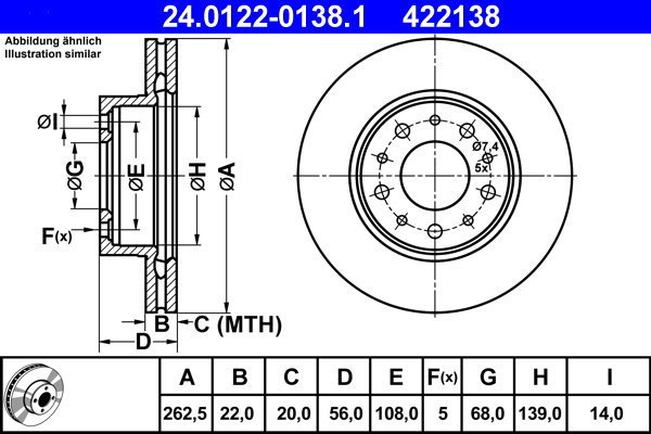 ATE 422138 brake disc 24.0122-0138.1, set of 2 - Brake Disc