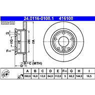 ATE 416108 brake disc 24.0116-0108.1, set of 2 - Brake Disc