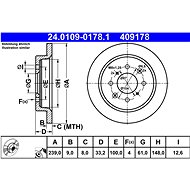 ATE 409178 brake disc 24.0109-0178.1, set of 2 - Brake Disc