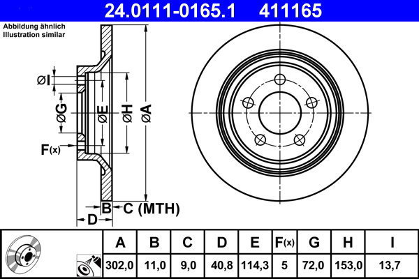 ATE 411165 brake disc 24.0111-0165.1, set of 2 - Brake Disc