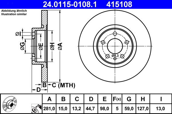 ATE 415108 brake disc 24.0115-0108.1, set of 2 - Brake Disc