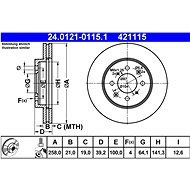 ATE 421115 brake disc 24.0121-0115.1, set of 2 - Brake Disc