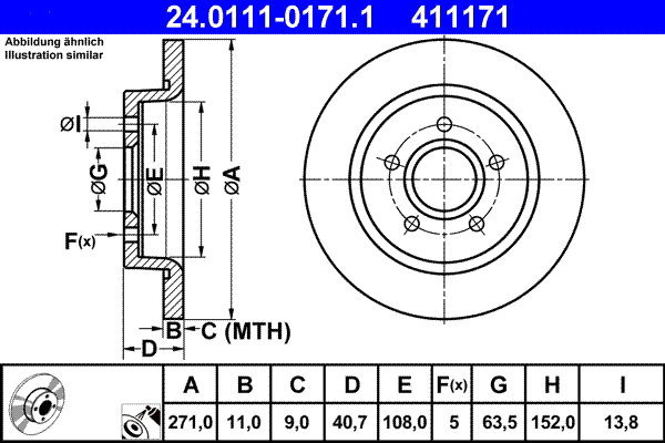 ATE 411171 brake disc 24.0111-0171.1, set of 2 - Brake Disc