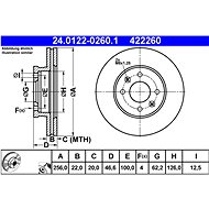 ATE 422260 brake disc 24.0122-0260.1, set of 2 - Brake Disc