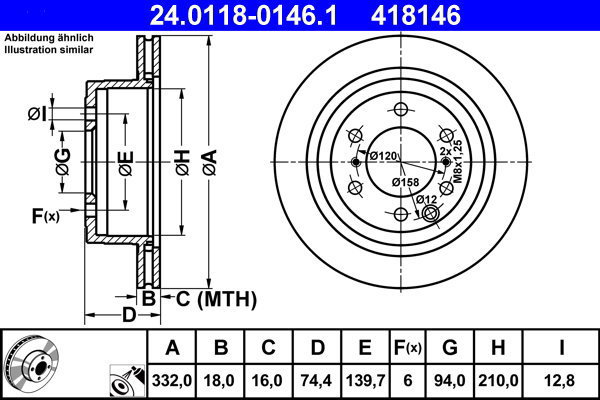 ATE 418146 brake disc 24.0118-0146.1, set of 2 - Brake Disc