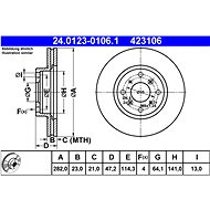 ATE 423106 brake disc 24.0123-0106.1, set of 2 - Brake Disc