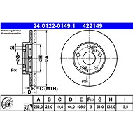 ATE 422149 brake disc 24.0122-0149.1, set of 2 - Brake Disc