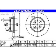 ATE 422280 brake disc 24.0122-0280.1, set of 2 - Brake Disc