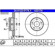 ATE brake disc 24.0122-0174.1, set of 2 - Brake Disc