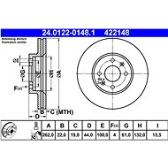 ATE 422148 brake disc 24.0122-0148.1, set of 2 - Brake Disc