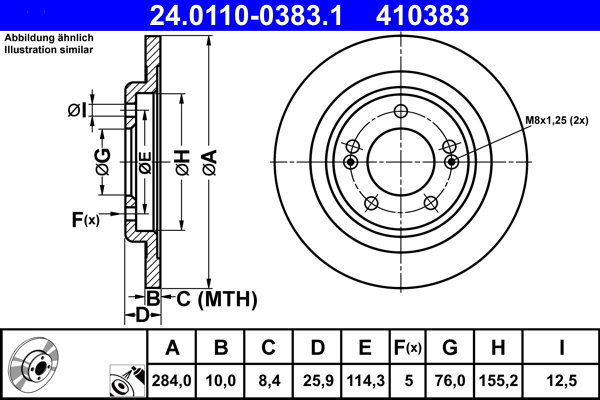 ATE 410383 brake disc 24.0110-0383.1, set of 2 - Brake Disc