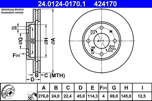 ATE 424170 brake disc 24.0124-0170.1, set of 2 - Brake Disc