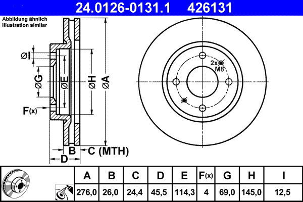 ATE 426131 brake disc 24.0126-0131.1, set of 2 - Brake Disc