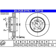 ATE 425116 brake disc 24.0125-0116.1, set of 2 - Brake Disc