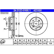 ATE 423105 brake disc 24.0123-0105.1, set of 2 - Brake Disc