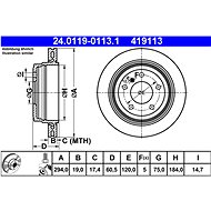 ATE 419113 brake disc 24.0119-0113.1, set of 2 - Brake Disc