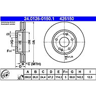 ATE 426150 brake disc 24.0126-0150.1, set of 2 - Brake Disc