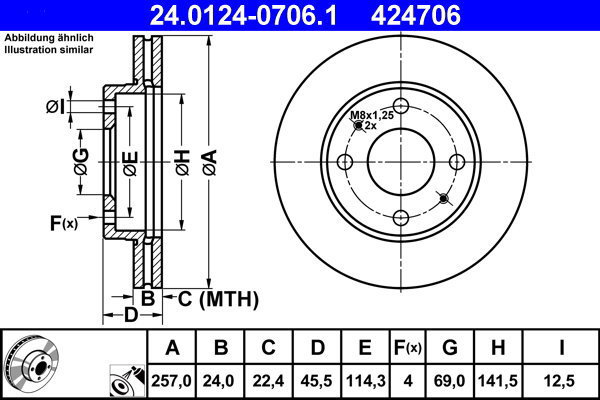 ATE 424706 brake disc 24.0124-0706.1, set of 2 - Brake Disc