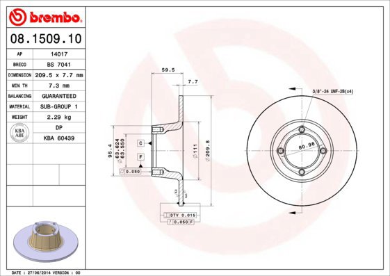 BREMBO brake disc 08.1509.10, set of 2 - Brake Disc