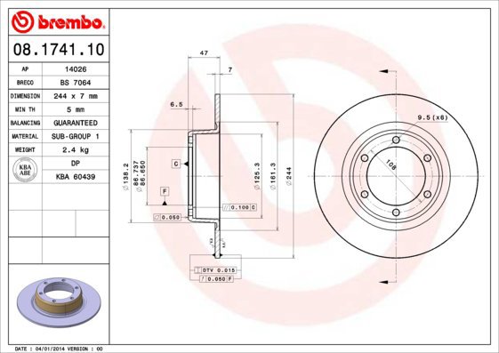 BREMBO brake disc 08.1741.10, set of 2 - Brake Disc