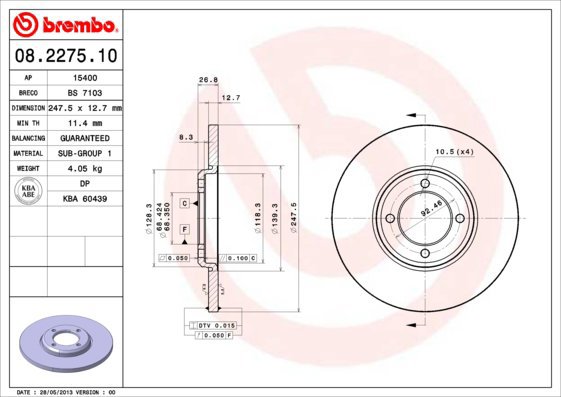 BREMBO brake disc 08.2275.10, set of 2 - Brake Disc