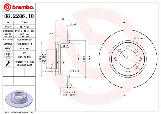 BREMBO brake disc 08.2286.10, set of 2 - Brake Disc