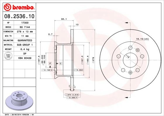 BREMBO brake disc 08.2536.10, set of 2 - Brake Disc