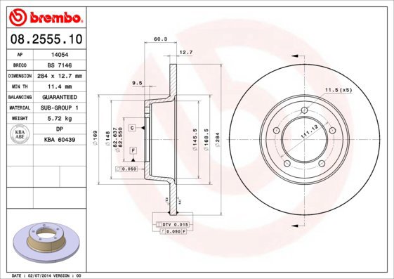 BREMBO brake disc 08.2555.10, set of 2 - Brake Disc