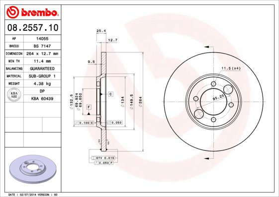 BREMBO brake disc 08.2557.10, set of 2 - Brake Disc