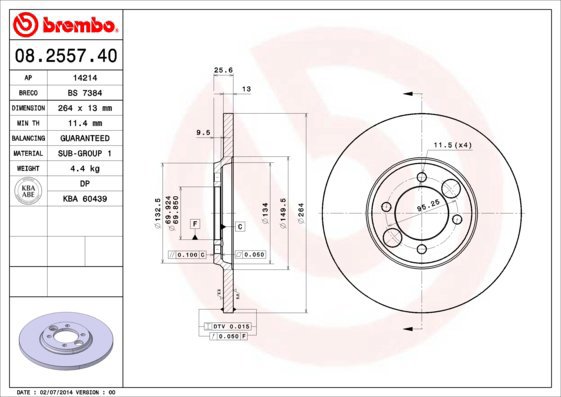 BREMBO brake disc 08.2557.40, set of 2 - Brake Disc