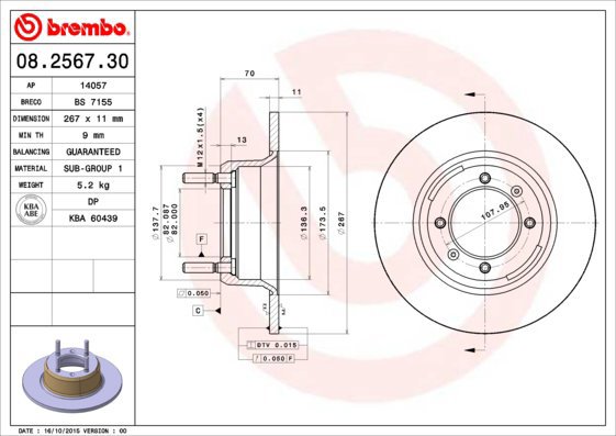 BREMBO brake disc 08.2567.30, set of 2 - Brake Disc
