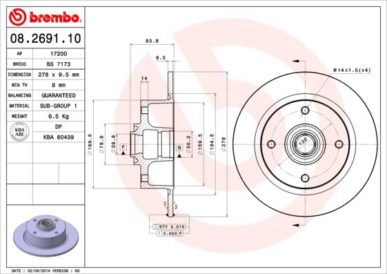 BREMBO brake disc 08.2691.10, set of 2 - Brake Disc