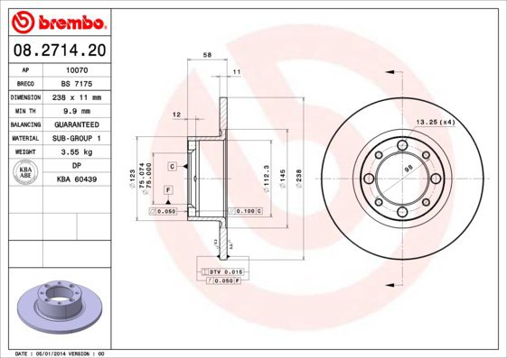 BREMBO brake disc 08.2714.20, set of 2 - Brake Disc