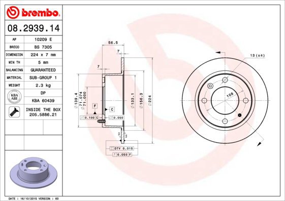 BREMBO brake disc 08.2939.14, set of 2 - Brake Disc