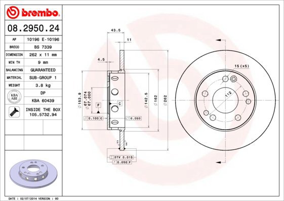 BREMBO brake disc 08.2950.24, set of 2 - Brake Disc
