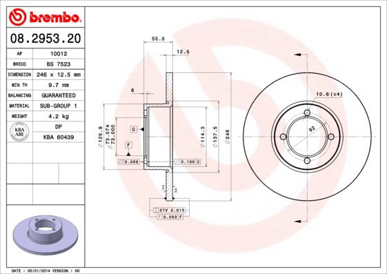 BREMBO brake disc 08.2953.20, set of 2 - Brake Disc