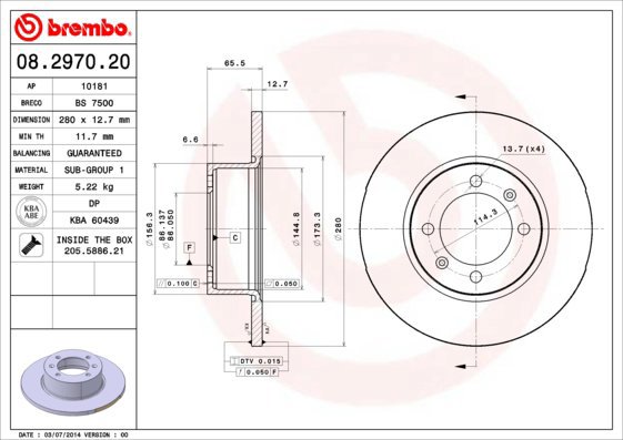 BREMBO brake disc 08.2970.20, set of 2 - Brake Disc