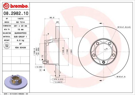 BREMBO brake disc 08.2982.10, set of 2 - Brake Disc
