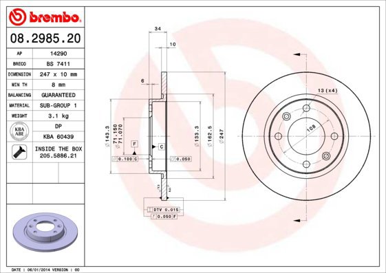 BREMBO brake disc 08.2985.20, set of 2 - Brake Disc