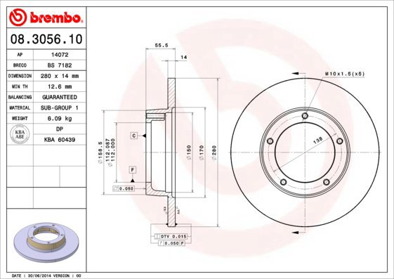 BREMBO brake disc 08.3056.10, set of 2 - Brake Disc