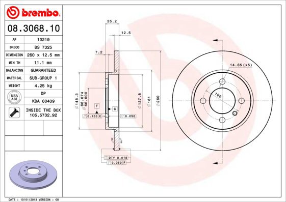 BREMBO brake disc 08.3068.10, set of 2 - Brake Disc