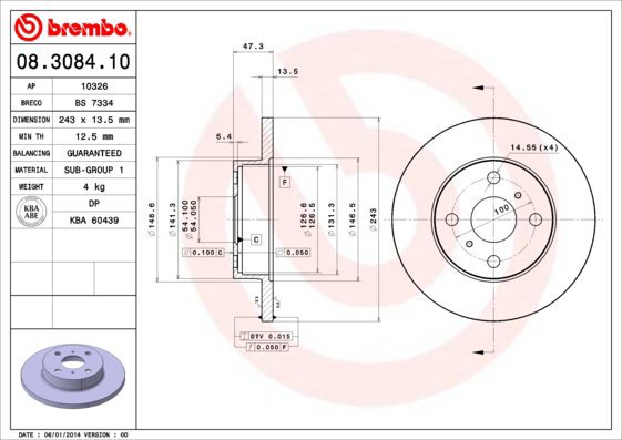 BREMBO brake disc 08.3084.10, set of 2 - Brake Disc