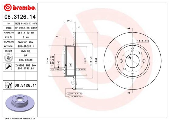 BREMBO brake disc 08.3126.14, set of 2 - Brake Disc